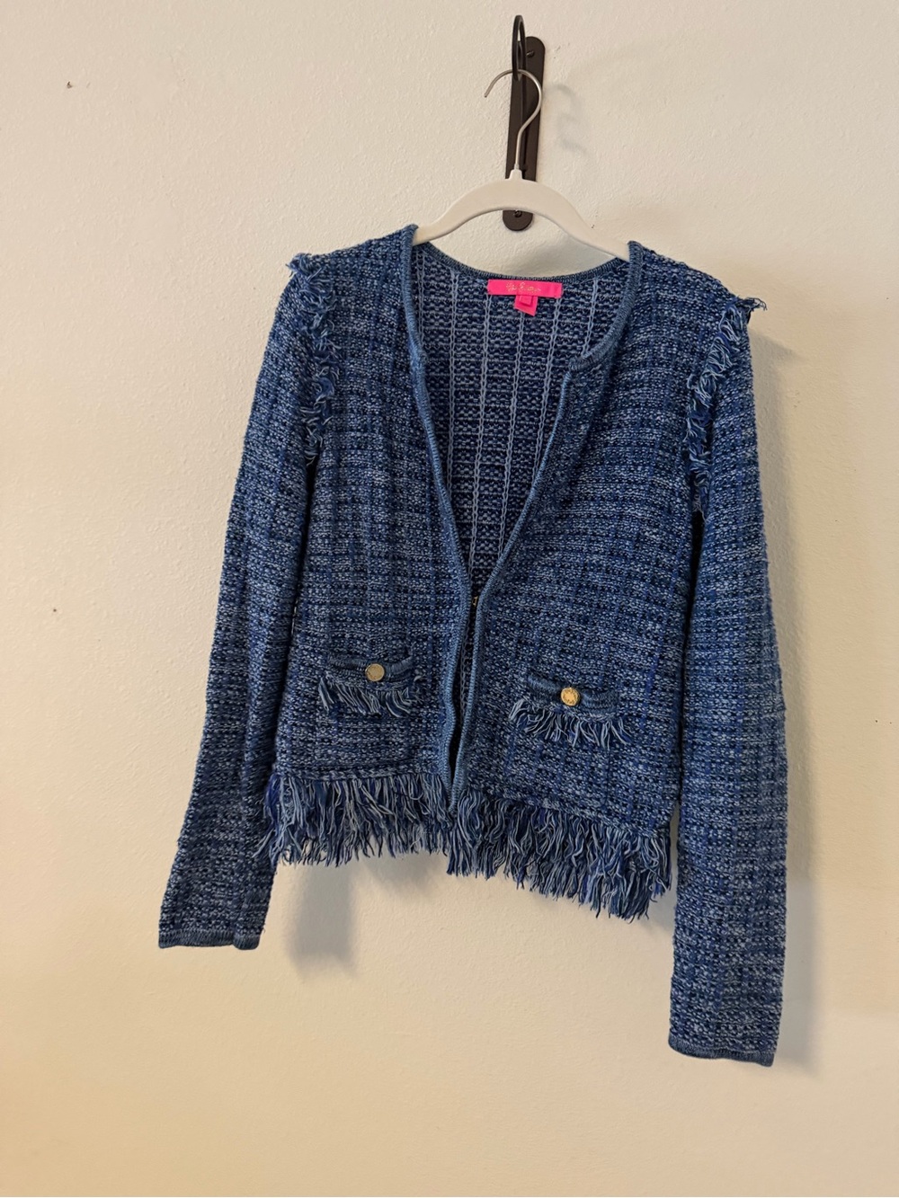 Lilly Pulitzer Simora Fringe Tweed Cardigan - Blue - Picture 5 of 11